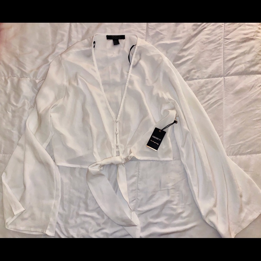 Forever 21 Cropped Tie Blouse - NWT